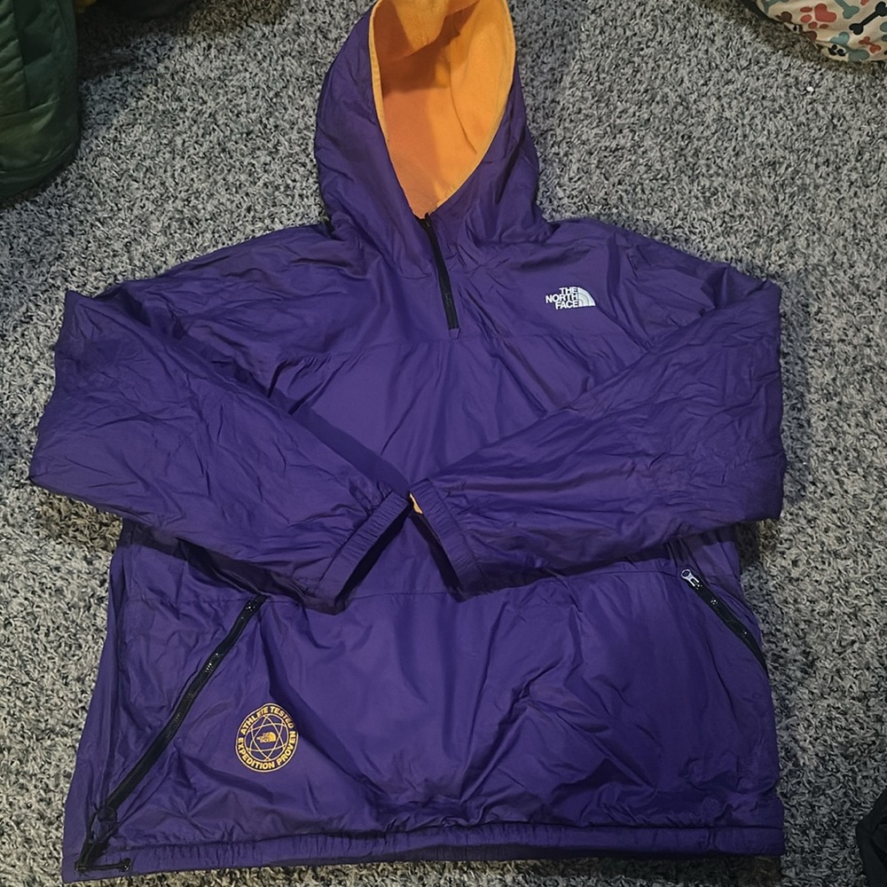 Men’s The North Face Yellow and Purple reversible pullover hoodie. Size XL. - Picture 2 of 6